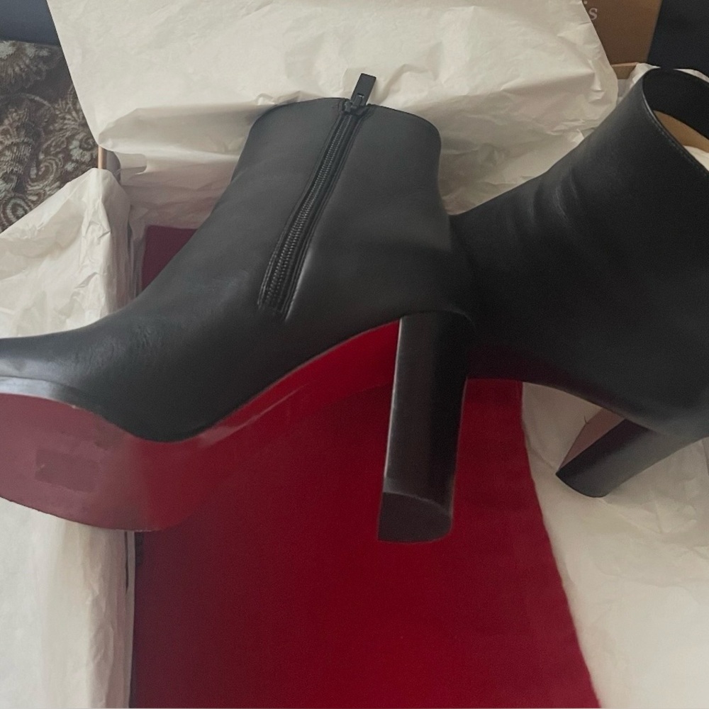 Women's Black Heeled Ankle Boots with Red Sole- Christian Loubutin